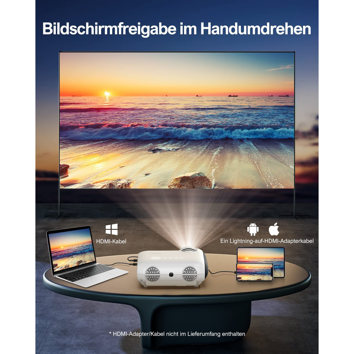 ULTIMEA Native 1080P LCD Bluetooth 300 Beamer(Full-HD, ANSI-Lumen)