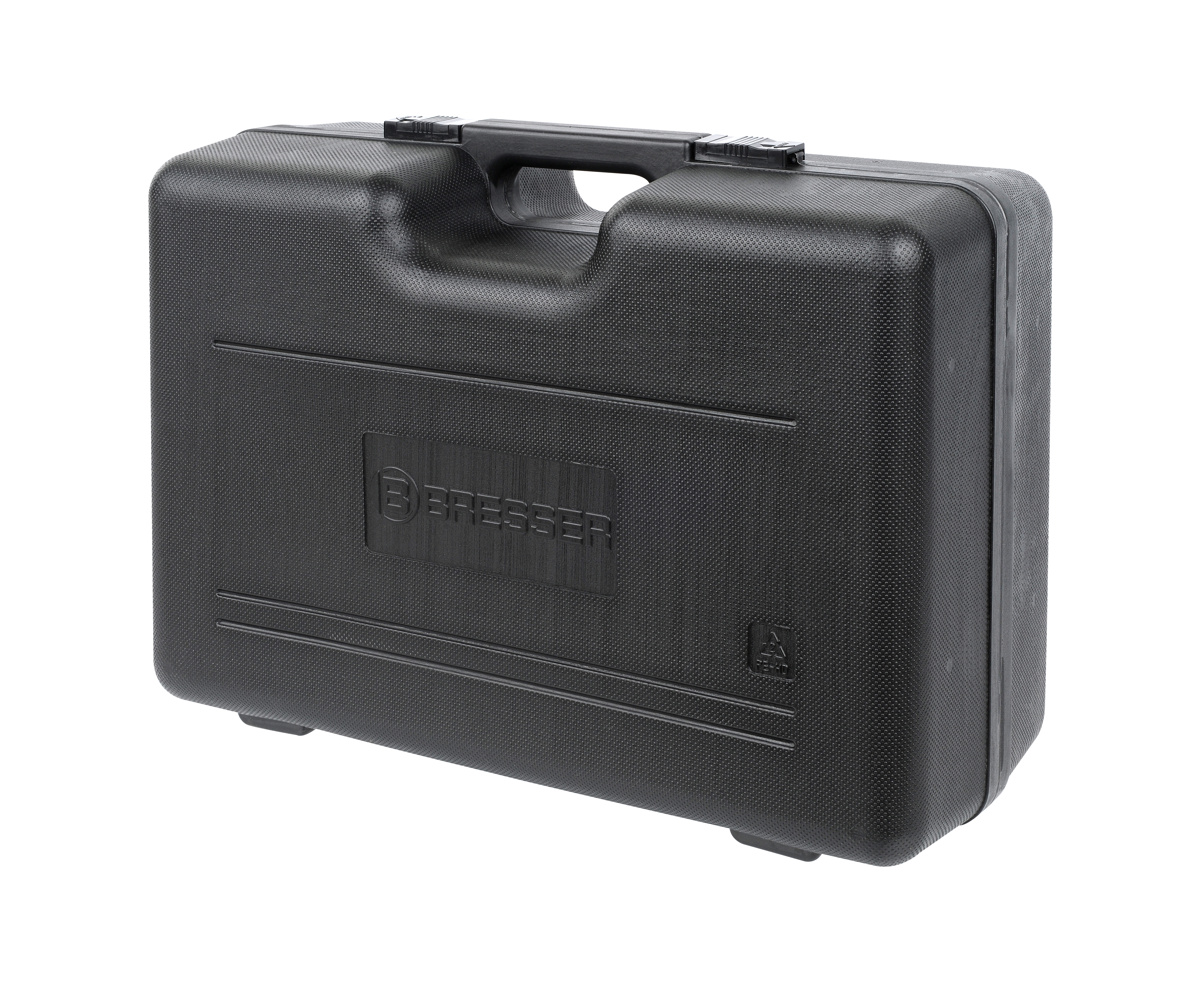 Un maletín negro Bresser con asa. Es rectangular con esquinas redondeadas.