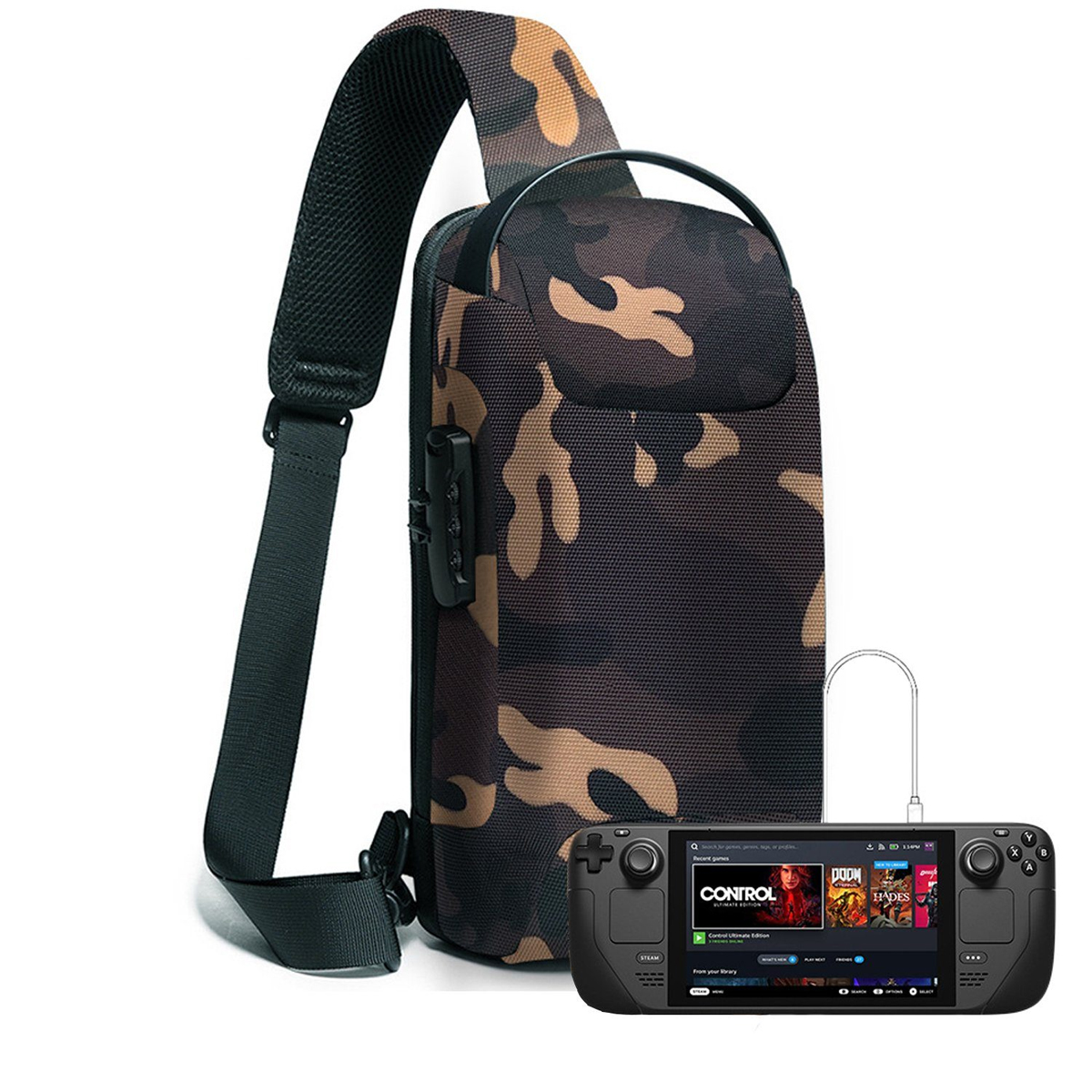 Tasche,großes Tarnfarbe RESPIEL Umhängetasche,Wasserdicht,Spielekonsolen/Steam Aufbewahrungstasche, Deck Fassungsvermögen