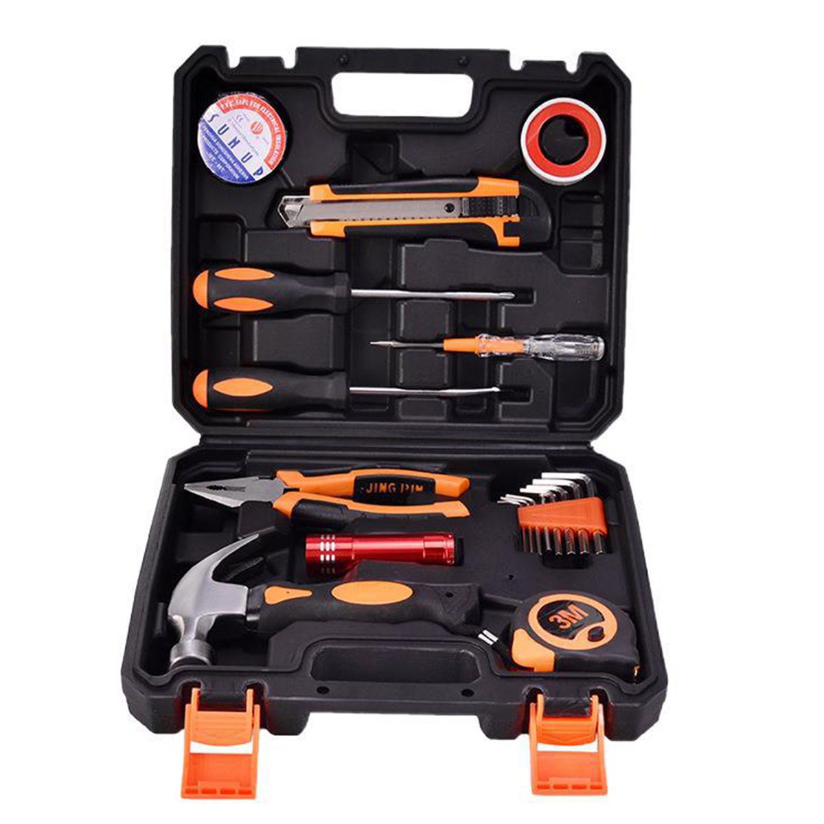 Handwerkzeugsatz, Reparaturwerkzeug DEDOM Werkzeugkoffer 18-teiliges, Werkzeug-Set, Schwarz-orange Werkzeugkoffer,