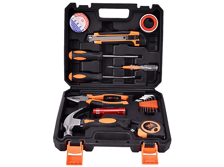 DEDOM Werkzeugkoffer Werkzeugkoffer, 18-teiliges, Handwerkzeugsatz, Reparaturwerkzeug Werkzeug-Set, Schwarz-orange