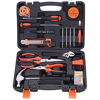 DEDOM Werkzeugkoffer, 45-teiliges, Reparaturwerkzeug, Multitool-Set für den Hausgebrauch Werkzeug-Set, Schwarz-orange
