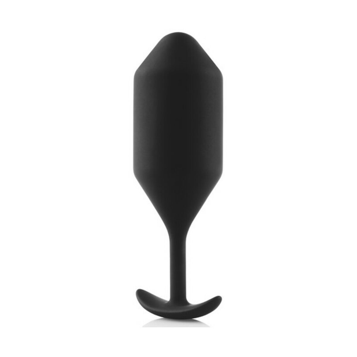 Schwarzer Silikon-Butt-Plug mit gebogener Basis, weißer Hintergrund.