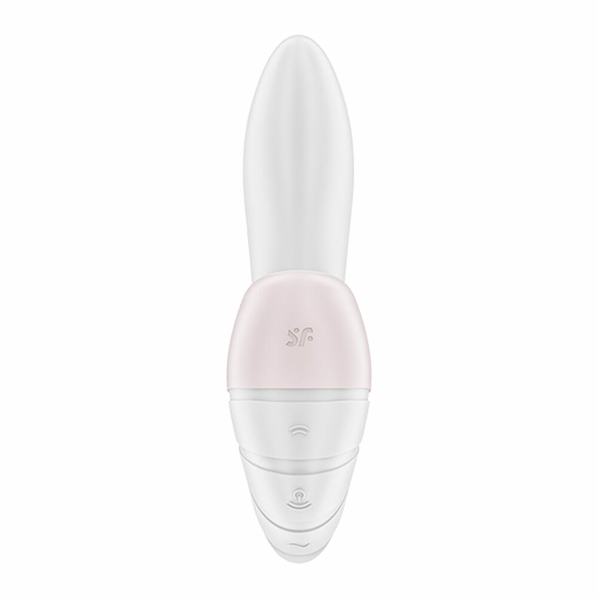 Juguete sexual blanco y rosa, de pie, aislado sobre blanco.