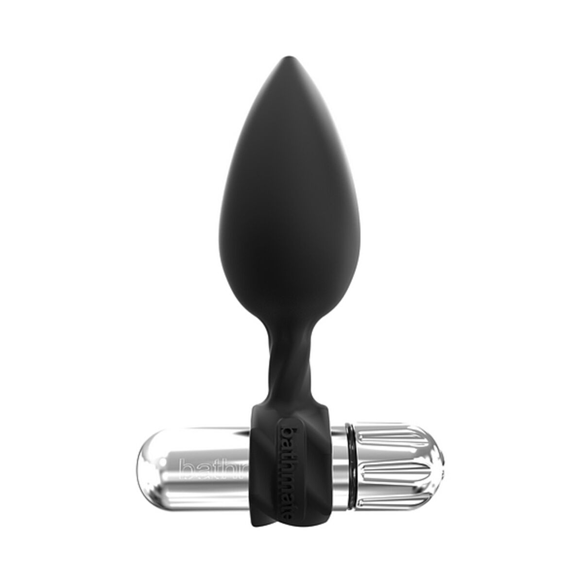 Ein schwarzer Anus-Plug mit klarer Basis, integriertem Vibrationsmotor und glattem Design.