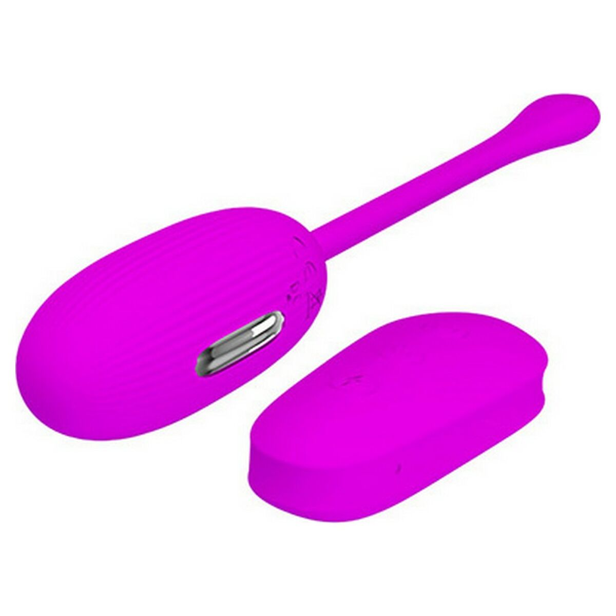 Vibrador rosa con un tallo largo y base de carga separada. Fondo blanco.
