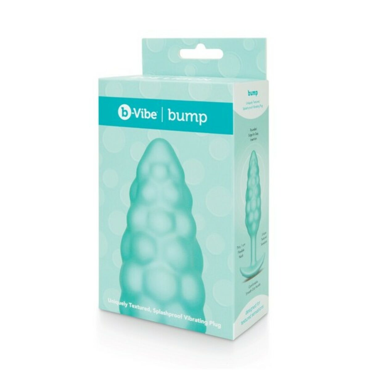 Eine Box für einen strukturierten, vibrierenden Analplug. Die Box ist blau und zeigt das Spielzeug.