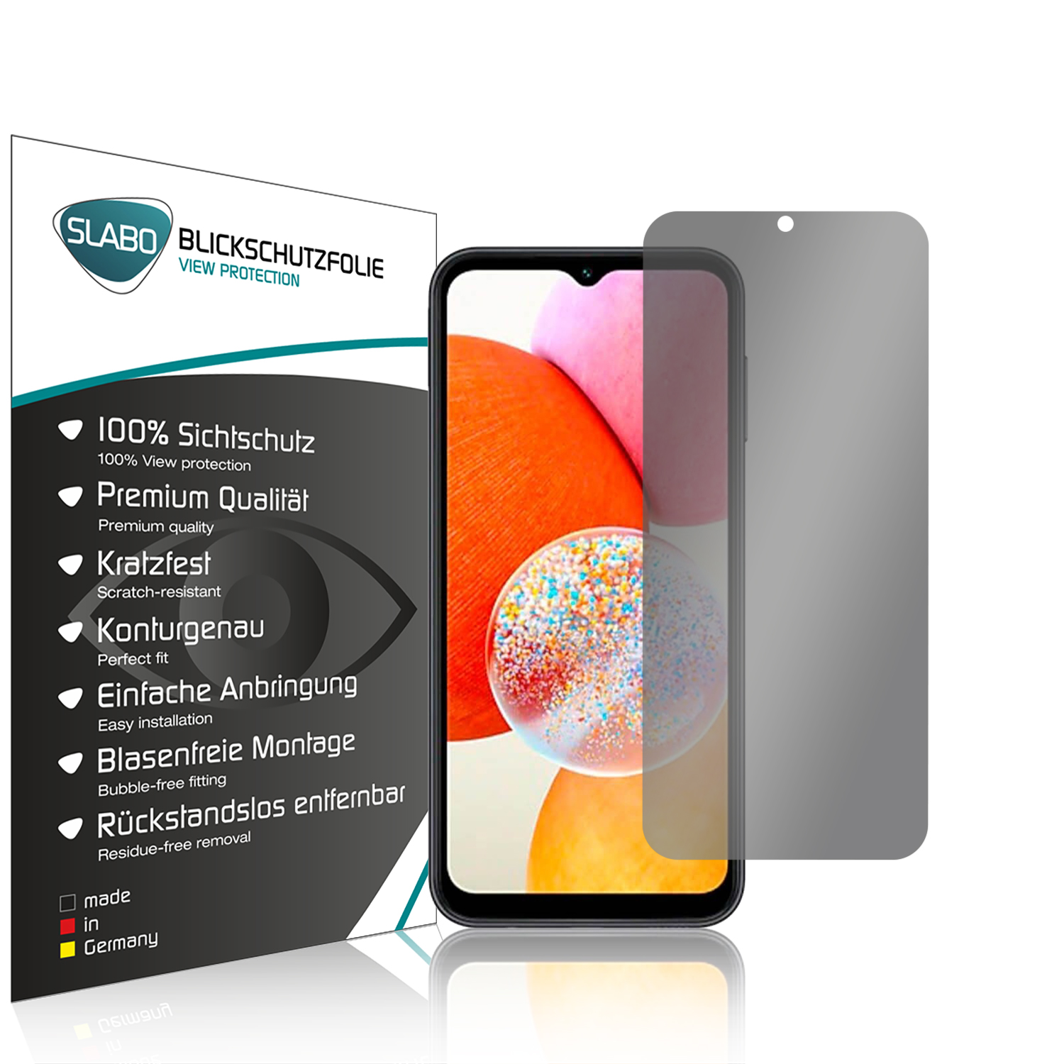 5G)) Protection Schwarz View Displayschutz(für Blickschutz A14 Samsung SLABO 360° (4G Galaxy | Samsung