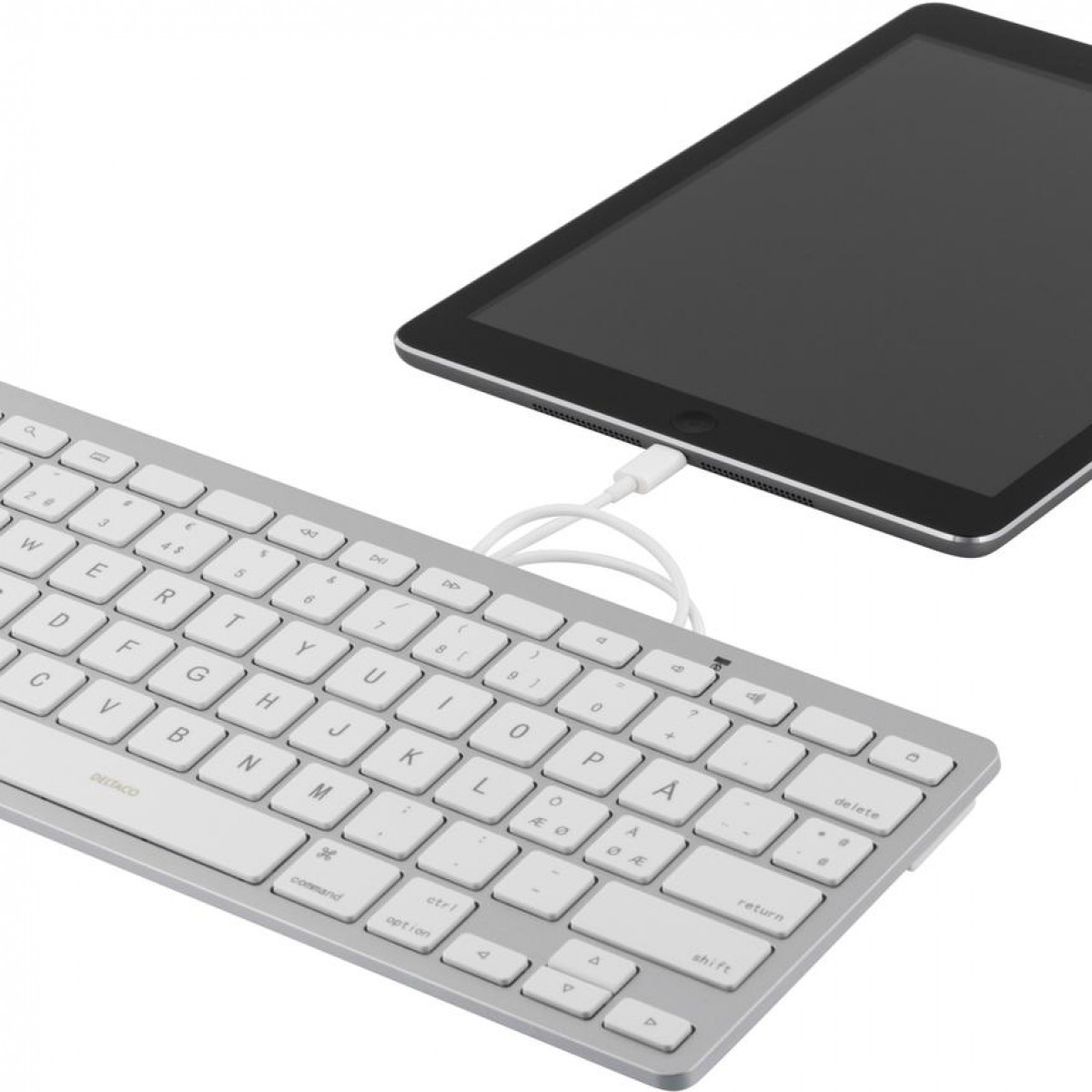 / m, MFi, Nordic, Tastatur Weiß Blitz-Tastatur DELTACO 1 DELTACO Silber, für iOS,