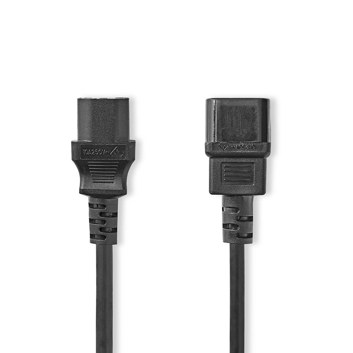 Two black power cables with different connectors. White background.