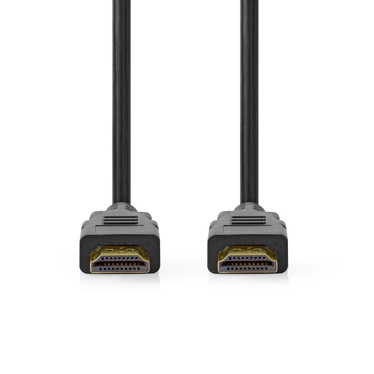 Zwei schwarze HDMI-Kabel mit Anschlüssen, isoliert auf weißem Hintergrund.