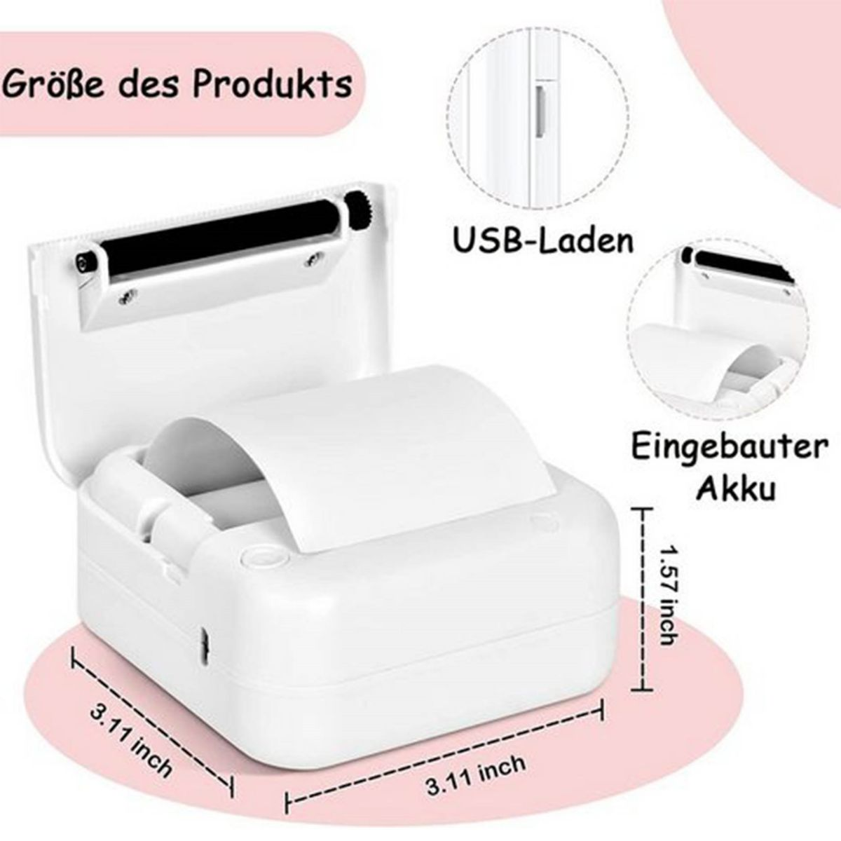 JA Tragbar Etikettendrucker, Schwarz-Weiß-Druck Drucker Drucker KIND Bluetooth-Minidrucker, Taschenaufkleber
