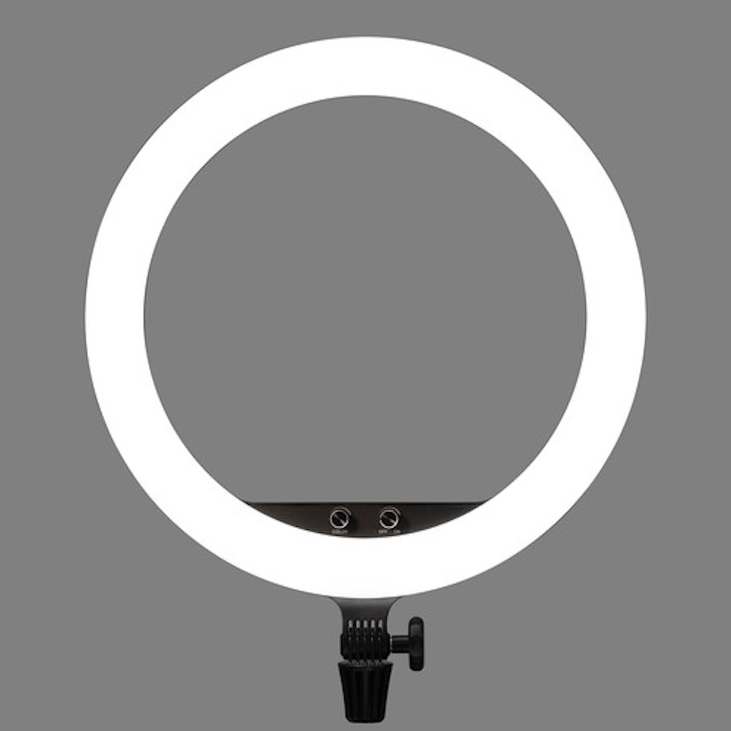 Ringlicht, weißes Licht, auf grauem Hintergrund.