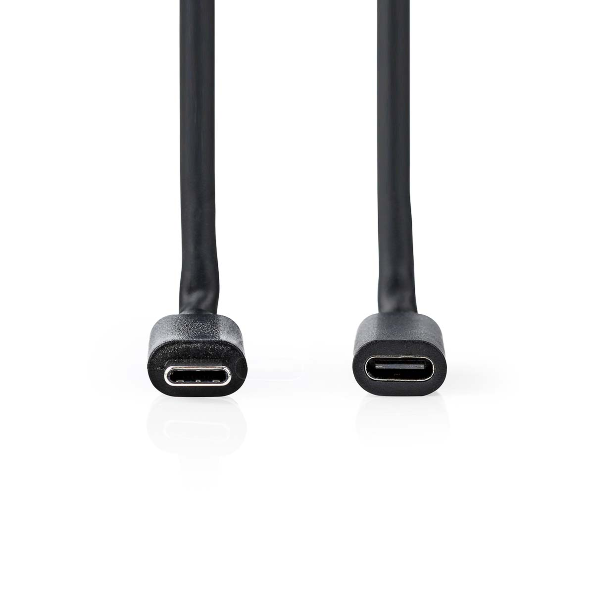 Two black USB-C cables with connectors on the ends, on a white background.
