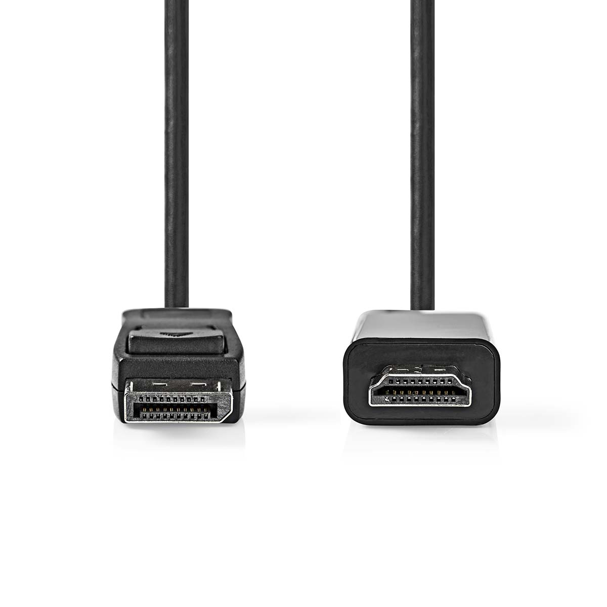 Twee zwarte kabels, één met DisplayPort-aansluiting en één met HDMI.