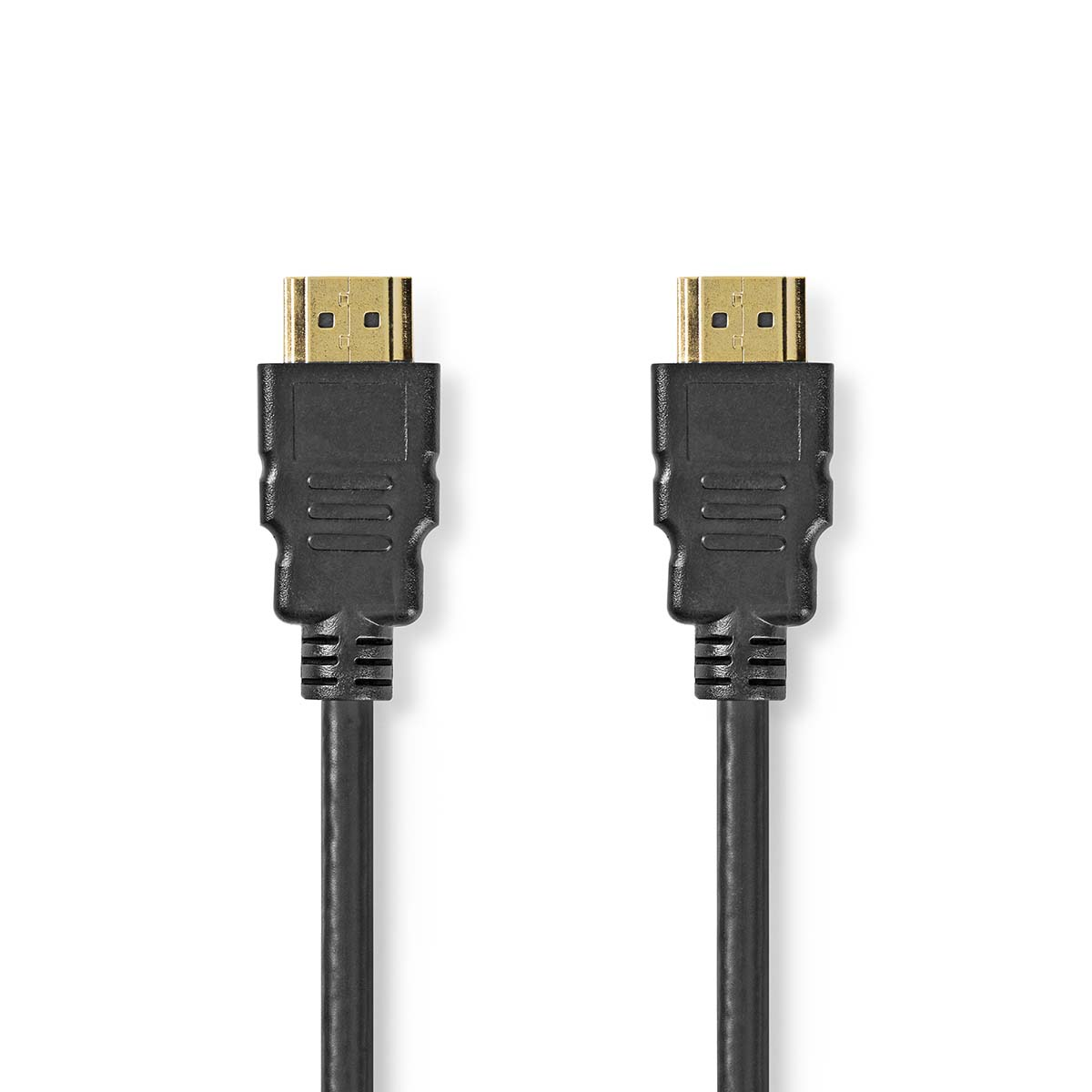 Zwei schwarze HDMI-Kabel mit goldfarbenen Steckern, weißer Hintergrund.