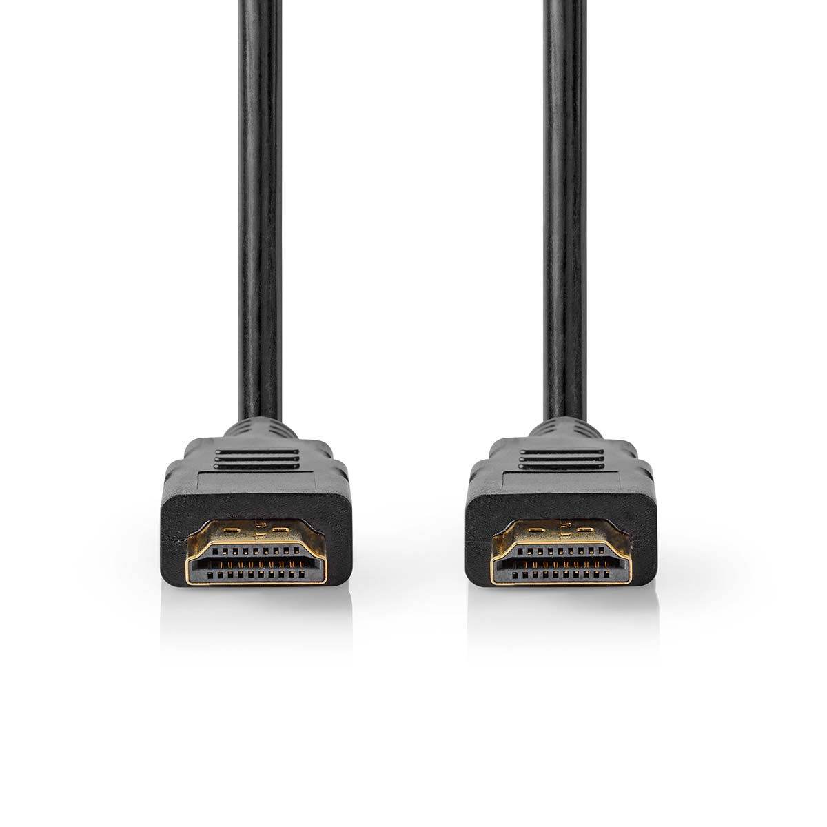Schwarze HDMI-Kabel, die mit schwarzen Köpfen verbunden sind.