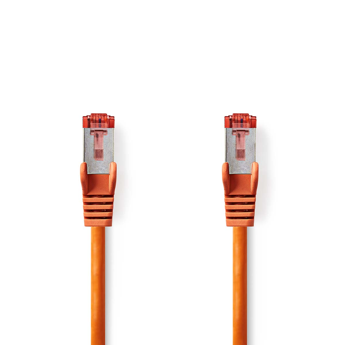Zwei orangefarbene Netzwerkkabel mit orangenen Steckern.