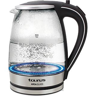 Hervidor de agua - TAURUS Aroa Glass, 2200 W, Plata