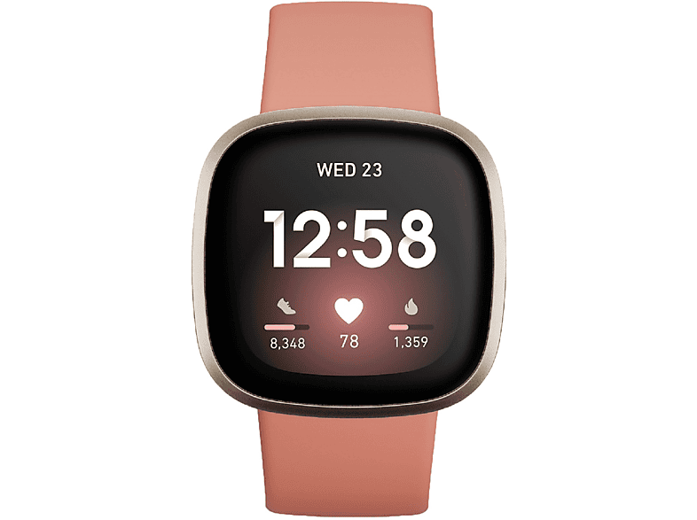 FITBIT Versa Smartwatch S, 3 L, rosa Silikonarmband, Aluminium