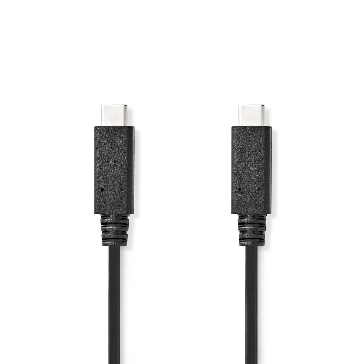 Two black USB-C cables, side by side, on a white background.