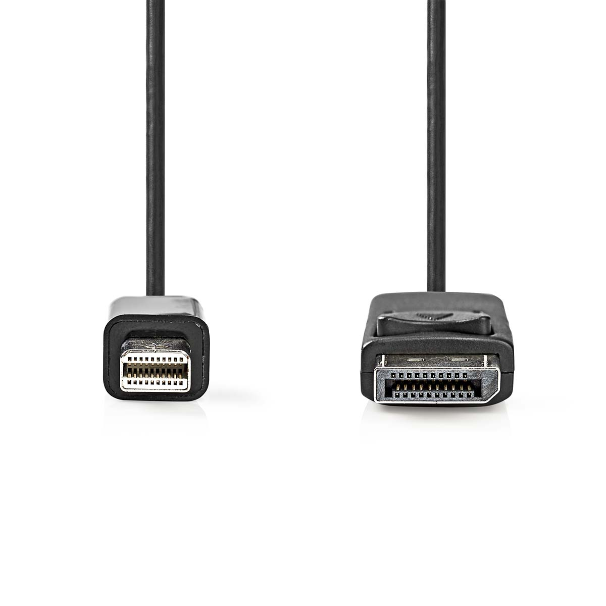 Zwarte kabel met een DisplayPort-connector en een Mini DisplayPort-connector.