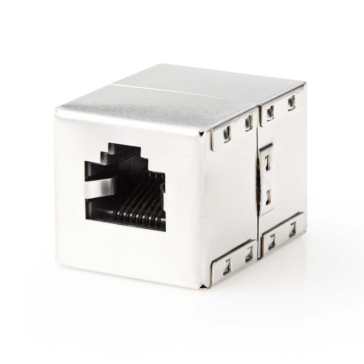 Ein Metall-RJ45-Stecker mit einem RJ45-Anschluss.