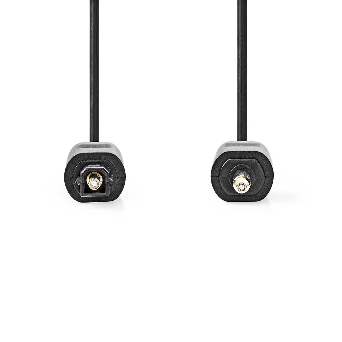 Zwei schwarze optische Audiokabel-Anschlüsse, Vorderansicht der Spitzen.