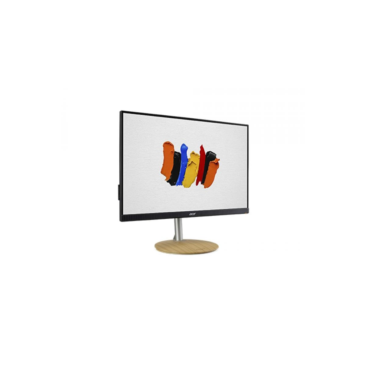Monitor del computer che mostra pennellate colorate. Sfondo bianco.
