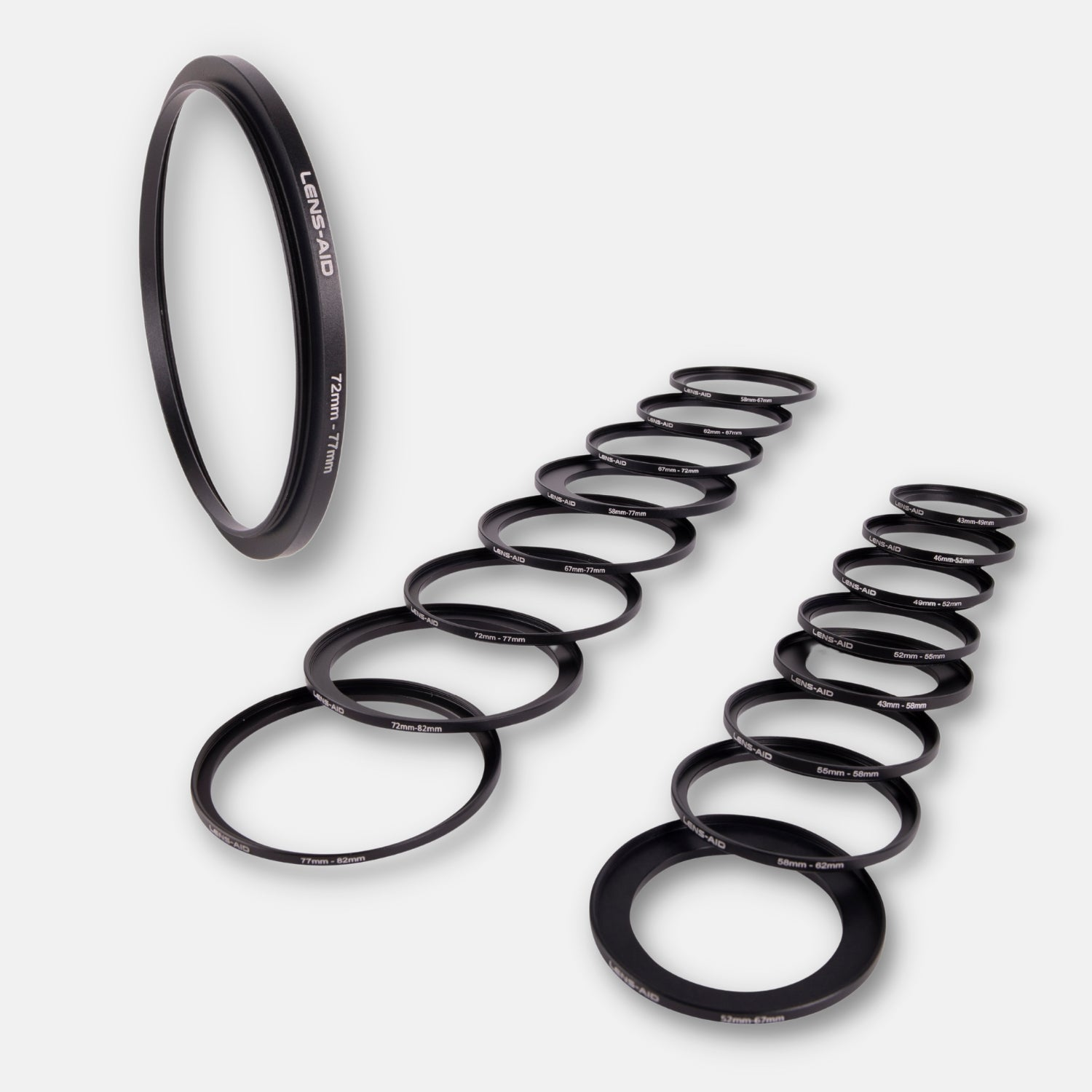 Ringe, 43-49mm, LENS-AID Step-Up Objektive für passend Filtergewinde Schwarz, mit