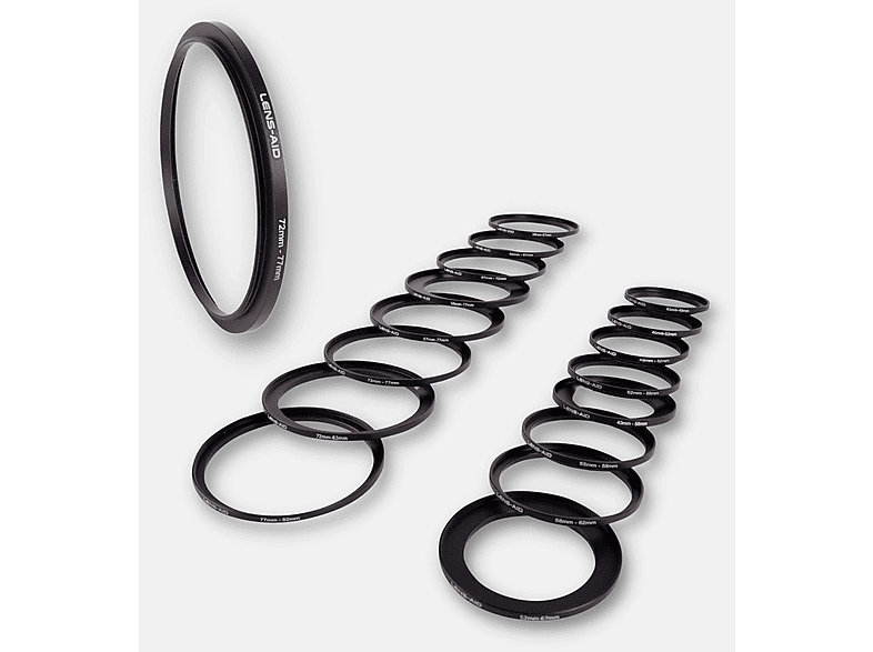 LENS-AID 43-49mm, Step-Up Ringe, Schwarz, passend für Objektive mit Filtergewinde