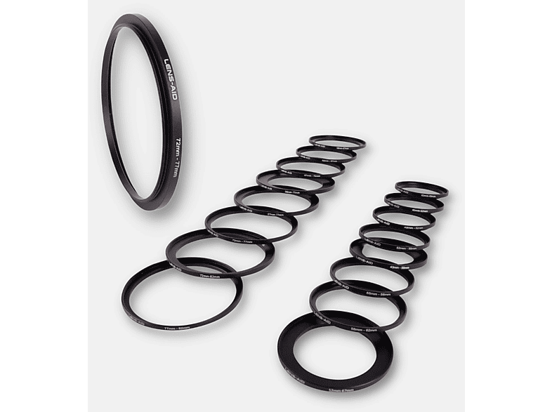 Objektive passend Ringe, für Filtergewinde Schwarz, LENS-AID mit 58-77mm, Step-Up