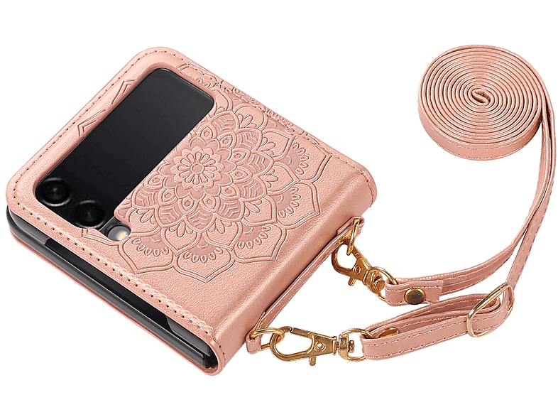 WIGENTO Schutz Hülle Handy Tasche, Rose Galaxy Samsung, Gold Z Cover, Flip4, Flip