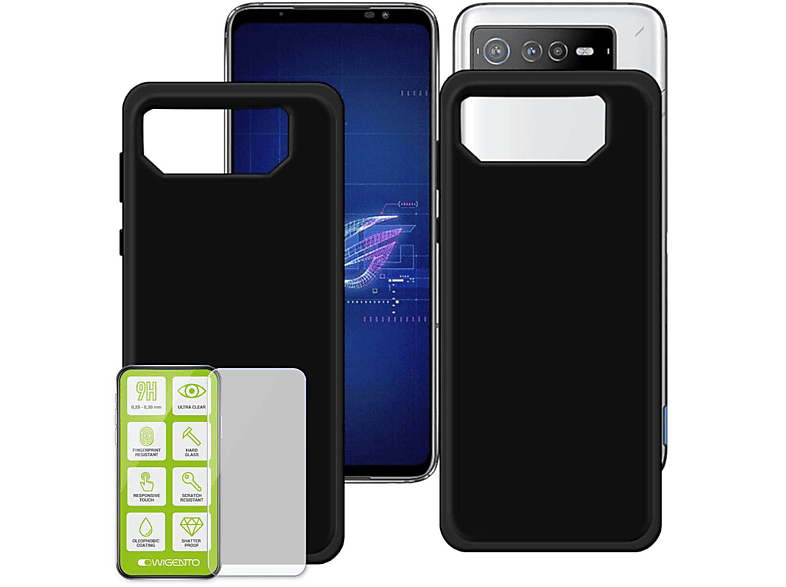 WIGENTO Produktset Smartphone Hülle Schwarz Asus, + Phone Hartglas 7 ROG 7 Folie, Backcover, H9 Panzer / Ultimate