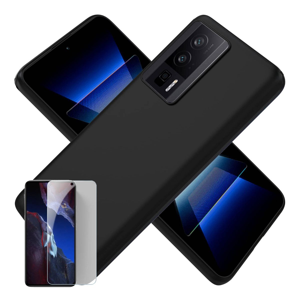 WIGENTO Produktset Smartphone Hülle + Xiaomi, Poco Panzer Schwarz Hartglas H9 Folie, Backcover, Pro, F5