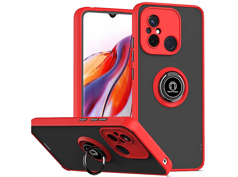 WIGENTO Smartphone Handy Tasche Hülle, Backcover, Xiaomi, Redmi 11A / 12C / Poco C55, Rot / Schwarz