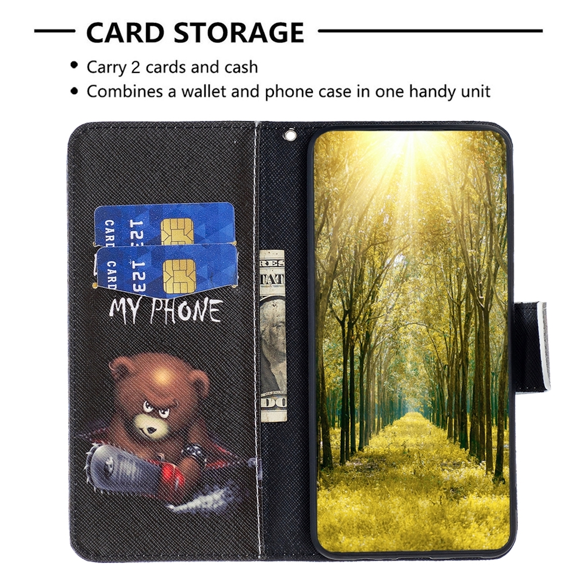Samsung, Wallet Bookcover, mit Book Muster Motiv & A54 Kreditkarten Schwarz Fach, Galaxy mit WIGENTO 5G, Druck Geld Tasche