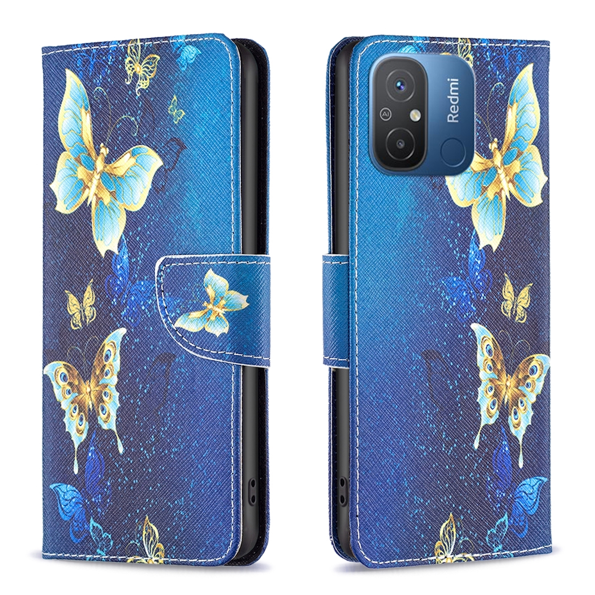 Redmi Bookcover, Druck WIGENTO Blau Bookcover Handy 12C, Tasche, mit Xiaomi,