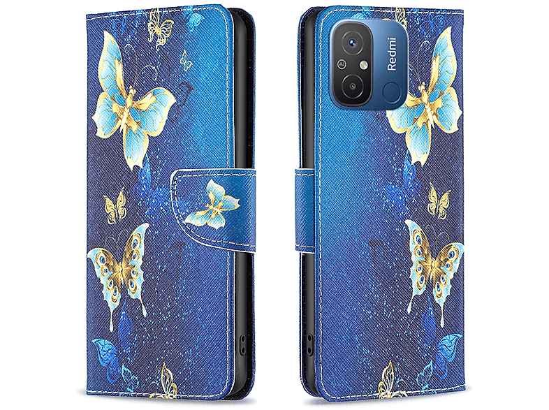 Redmi Bookcover, Druck WIGENTO Blau Bookcover Handy 12C, Tasche, mit Xiaomi,