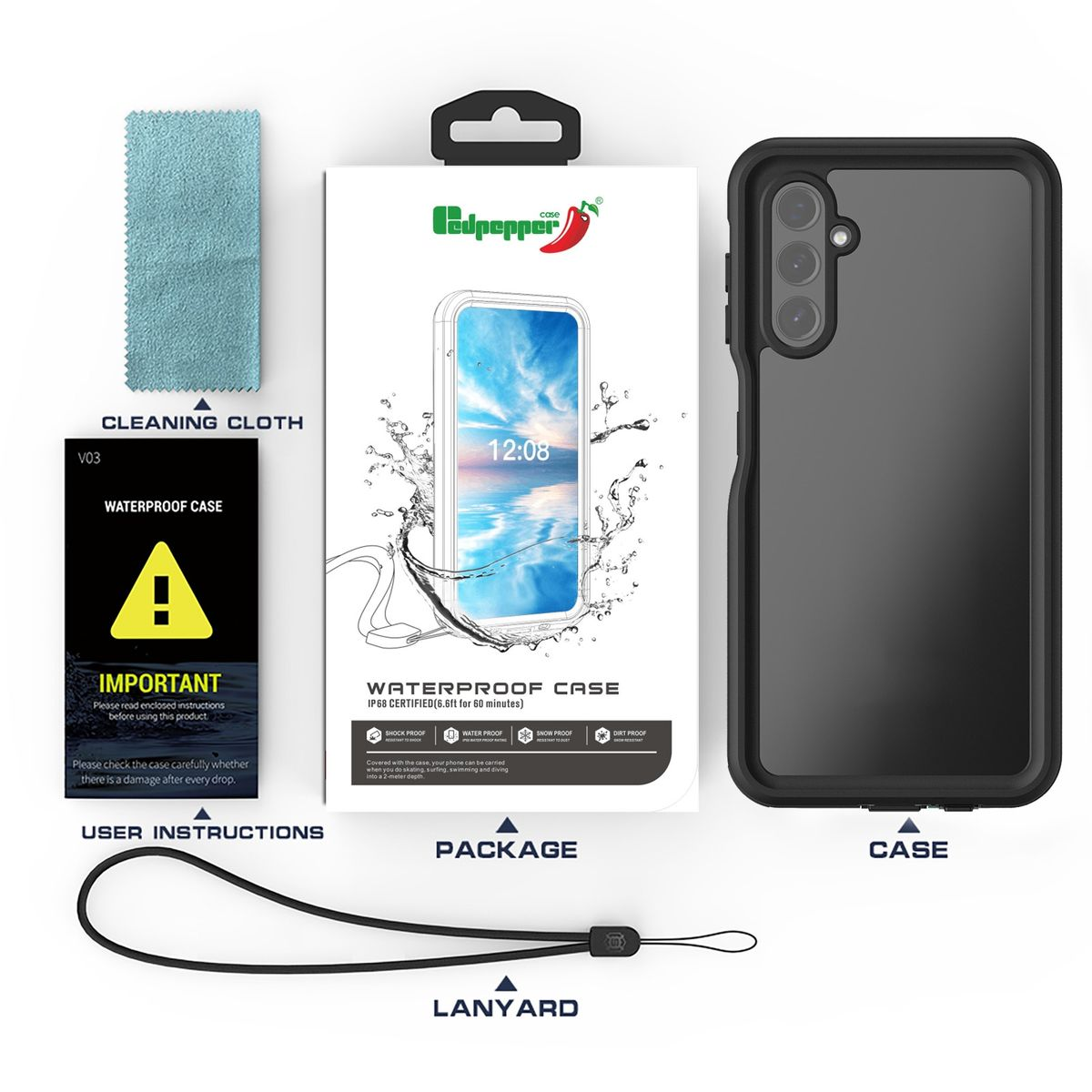 WIGENTO Wasserdichte Full Body 360 Samsung, / 5G, Grad Schwarz A14 Backcover, Galaxy 4G Hülle