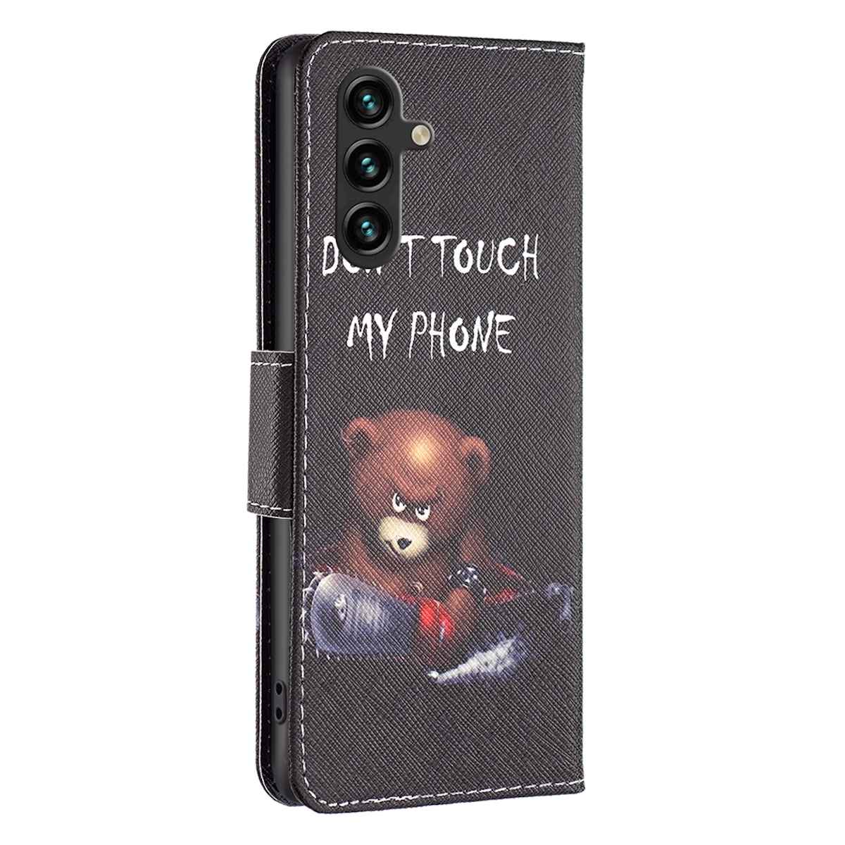 Bookcover WIGENTO Galaxy Schwarz Samsung, mit A14 4G, Druck Tasche, Handy / 5G Bookcover,