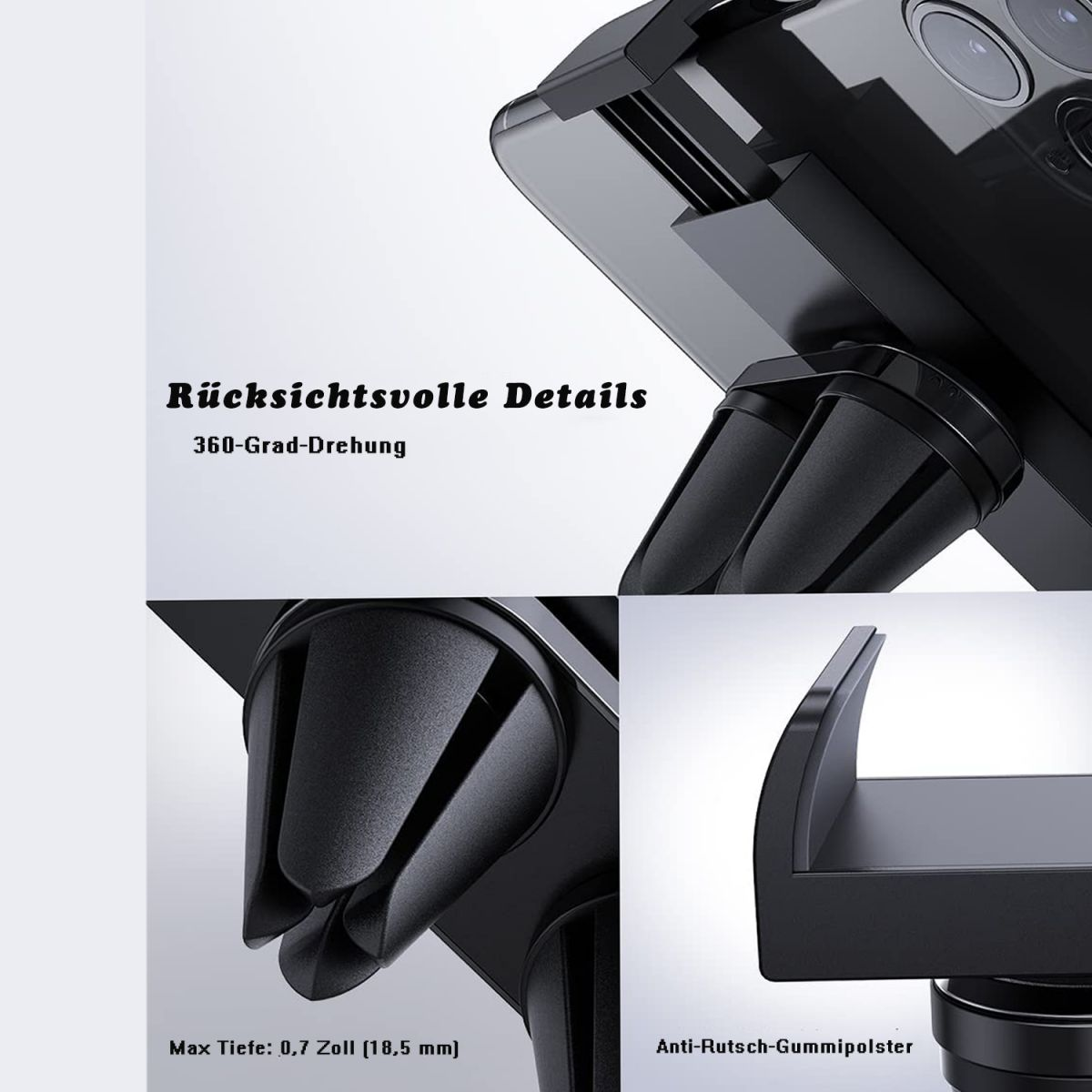 DIIDA Handyhalter fürs Grad schwarz Auto,Handy Drehung,Handy-Halterung Tablet-Halterung, Autohalterung,360