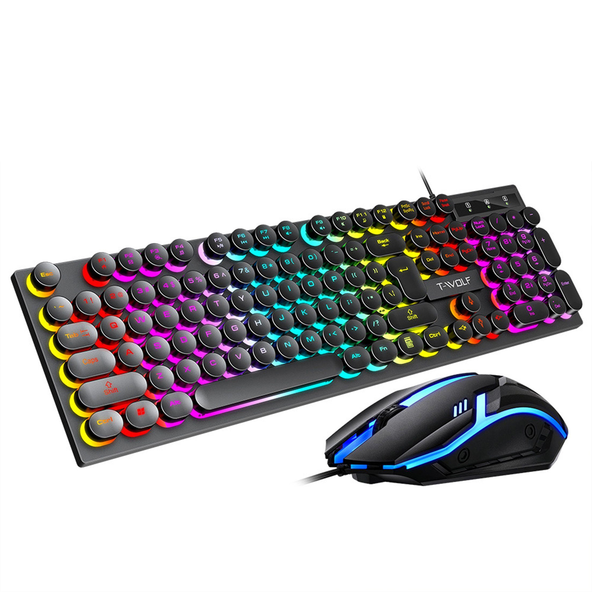 KINSI Punk Gaming Tastatur mit Tastatur PC/Laptop Maus Maus,Farbig beleuchtete Tasten,für Set, Schwarz Tastatur