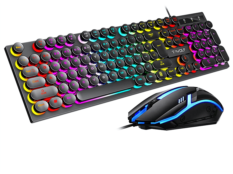 KINSI Punk Gaming Tastatur mit Maus,Farbig beleuchtete Tasten,für PC/Laptop Tastatur, Tastatur Maus Set, Schwarz