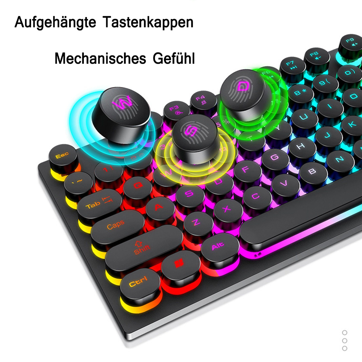 KINSI Punk Gaming Tastatur mit Tastatur PC/Laptop Maus Maus,Farbig beleuchtete Tasten,für Set, Schwarz Tastatur
