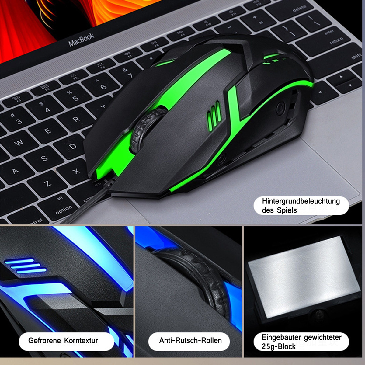 KINSI Punk Gaming Tastatur mit PC/Laptop Maus Maus,Farbig Tastatur Schwarz Set, Tastatur, beleuchtete Tasten,für