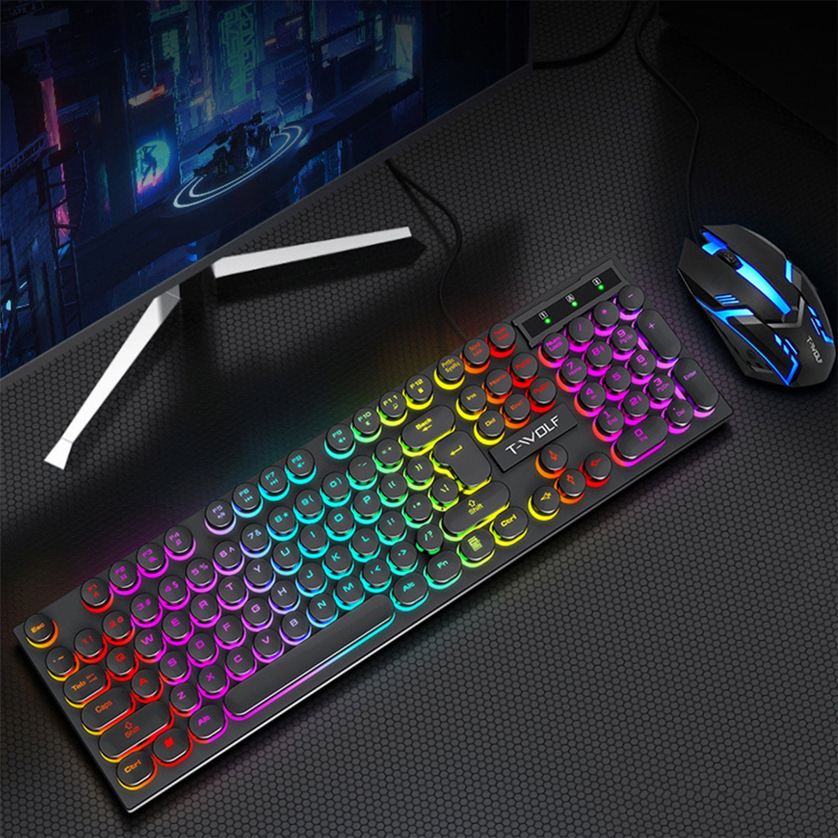 mit Maus Gaming KINSI Tastatur beleuchtete Schwarz PC/Laptop Set, Punk Tasten,für Tastatur, Maus,Farbig Tastatur