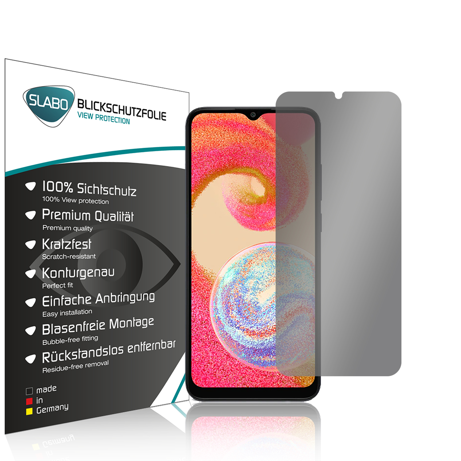 SLABO Blickschutz View Protection Schwarz Samsung Displayschutz(für Galaxy 360° Samsung A04e)