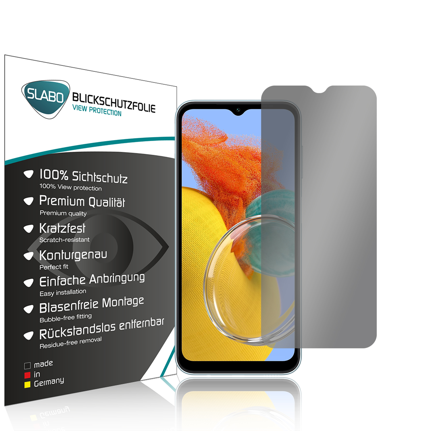 SLABO Blickschutz View Protection Schwarz Samsung Galaxy Samsung 360° M14) Displayschutz(für