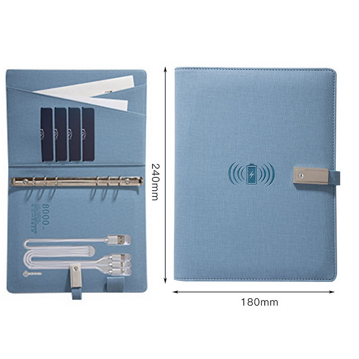 USB-Stick Stift Notizbuch,Mobiler Kabellos und Notebook aufladbares 8000 mA Blau KINSI Wiederaufladbares Power-Notizblock mit